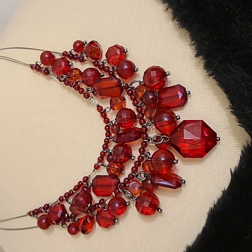 Dramatic Red Beaded Statement Necklace - image 4